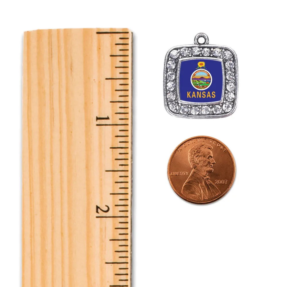 Silver Kansas Flag Square Charm Toggle Bracelet