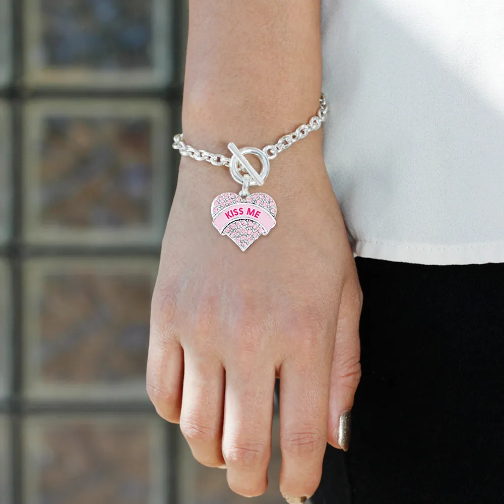 Silver Kiss Me Candy Pink Pink Pave Heart Charm Toggle Bracelet