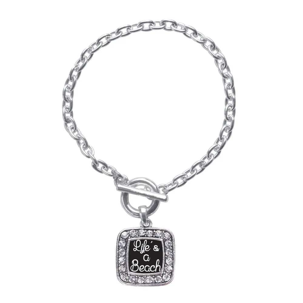 Silver Life Is A Beach Square Charm Toggle Bracelet