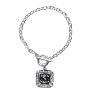 Silver Life Is A Beach Square Charm Toggle Bracelet