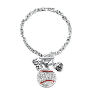 Silver Love Baseball Glove Charm Toggle Bracelet