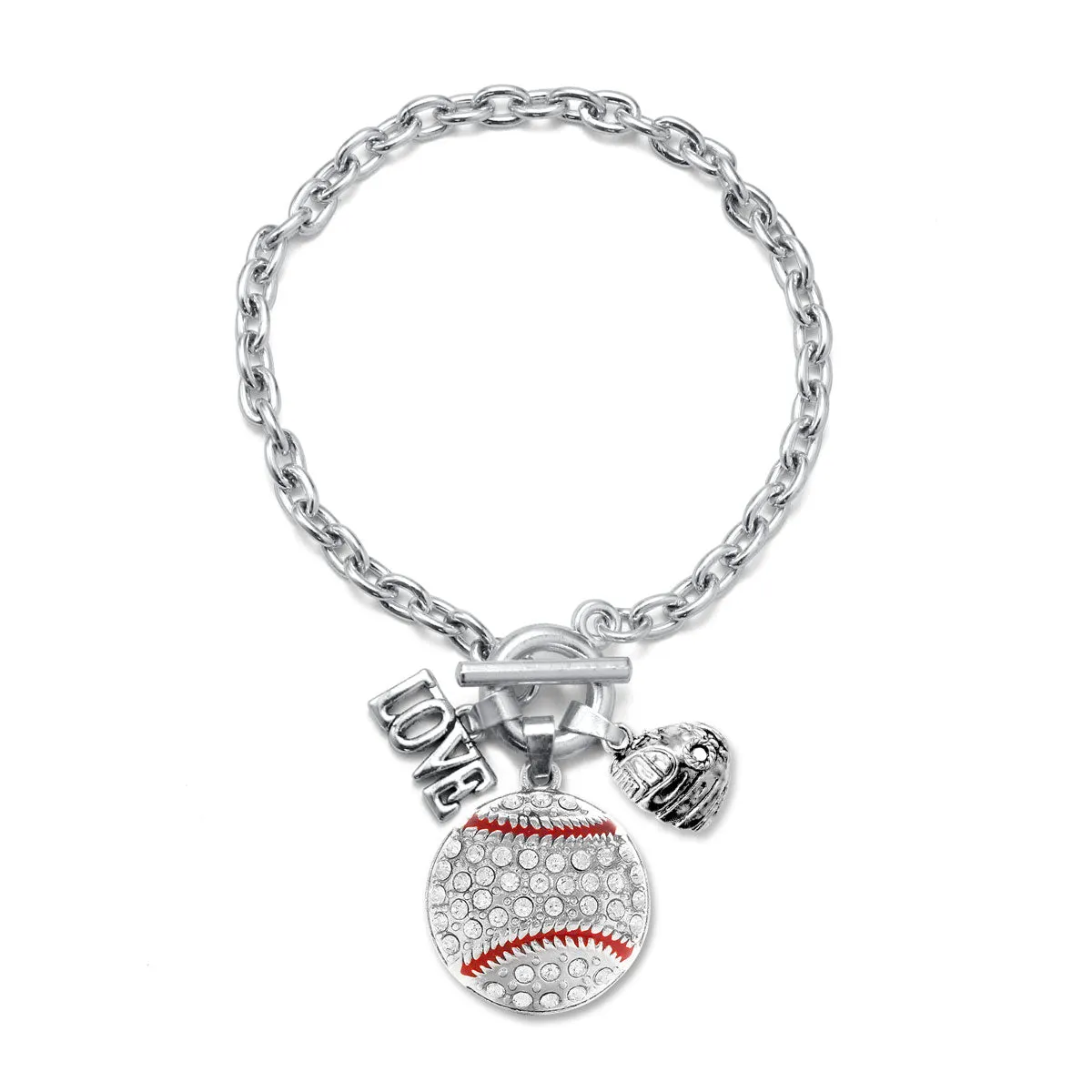 Silver Love Baseball Glove Charm Toggle Bracelet