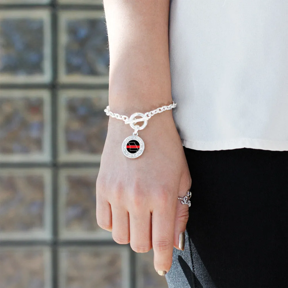 Silver Missouri Thin Red Line Circle Charm Toggle Bracelet
