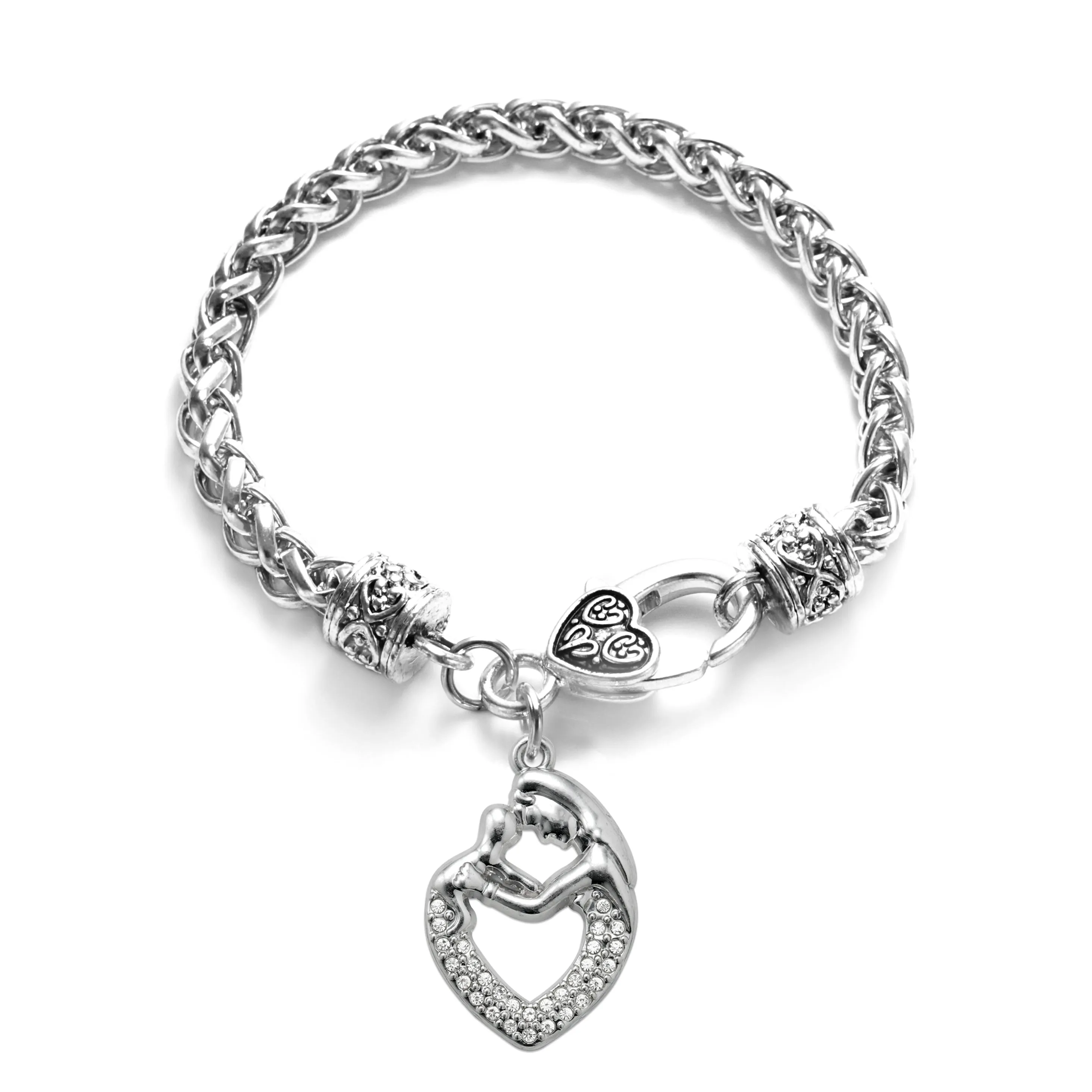 Silver Mother and Child Charm Braided Bracelet