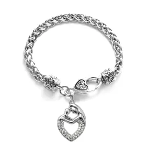 Silver Mother and Child Charm Braided Bracelet