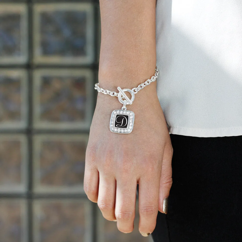 Silver My Script Initials - Letter D Square Charm Toggle Bracelet