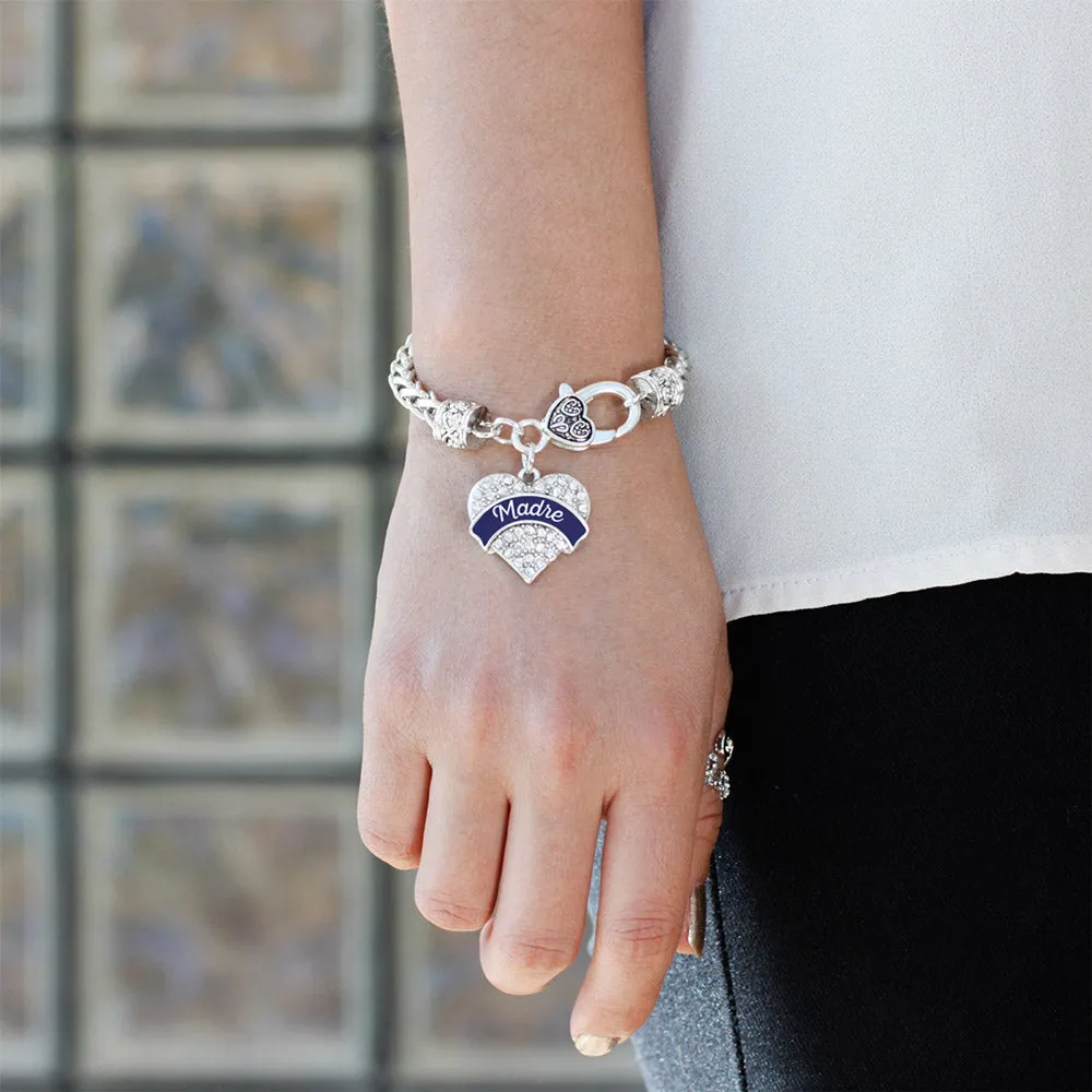Silver Navy Blue Madre Pave Heart Charm Braided Bracelet