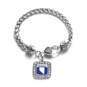 Silver Nevada Outline Square Charm Braided Bracelet