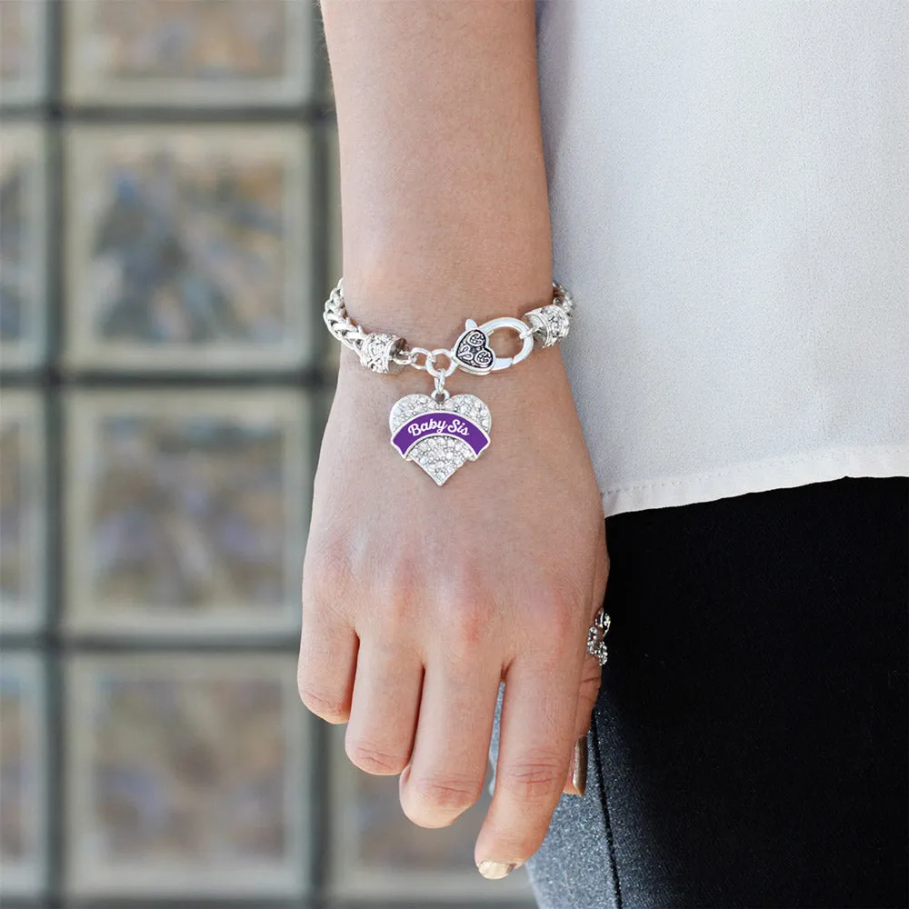 Silver Purple Baby Sister Pave Heart Charm Braided Bracelet