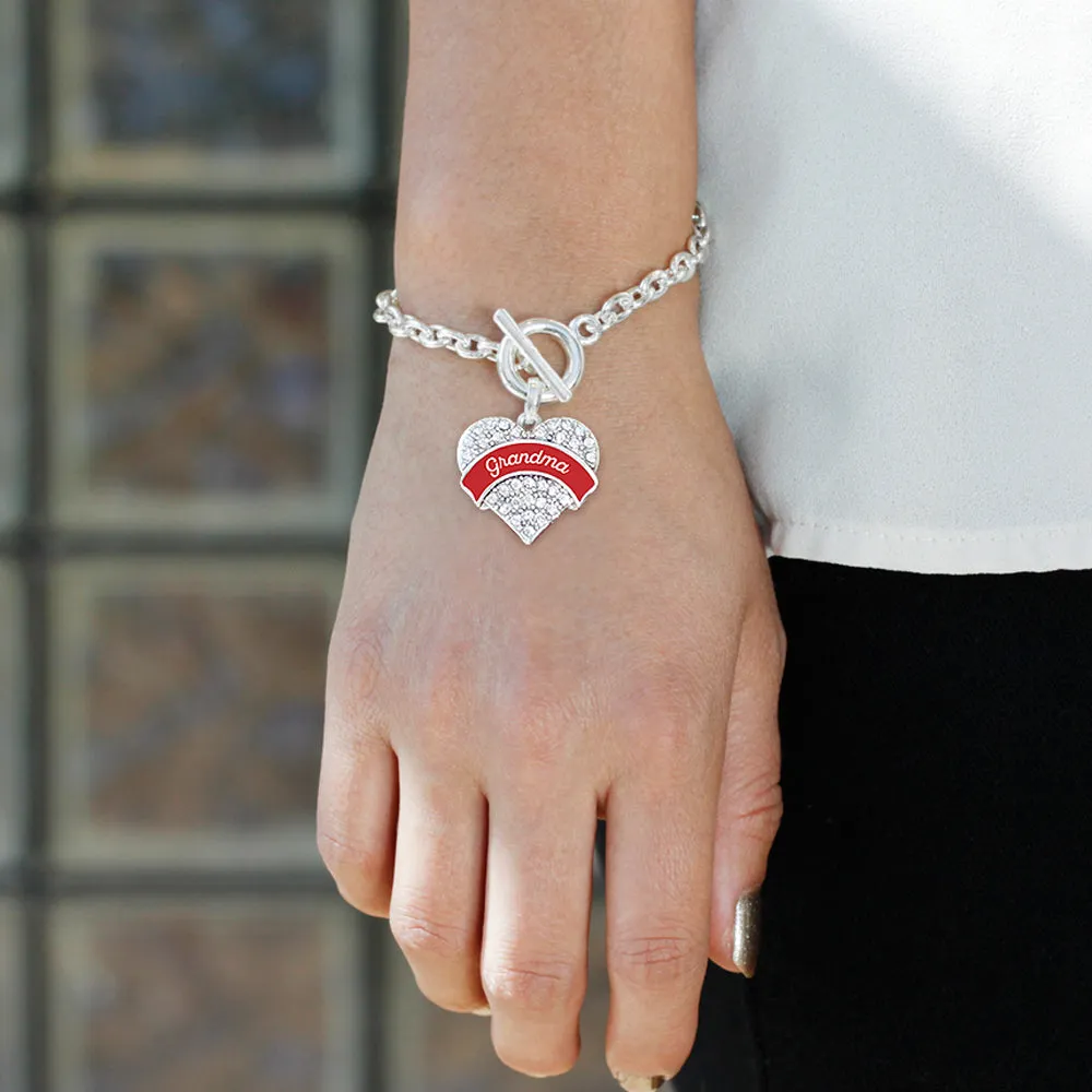Silver Red Grandma Pave Heart Charm Toggle Bracelet