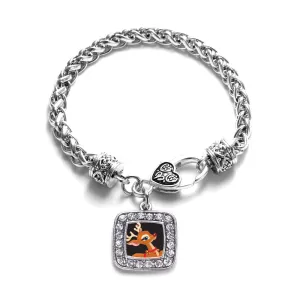 Silver Red Nosed Reindeer Square Charm Braided Bracelet