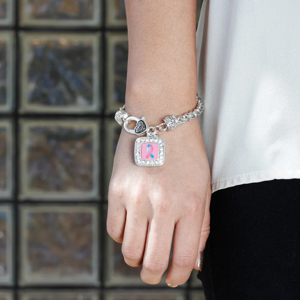 Silver SIDS Awareness Ribbon Square Charm Braided Bracelet