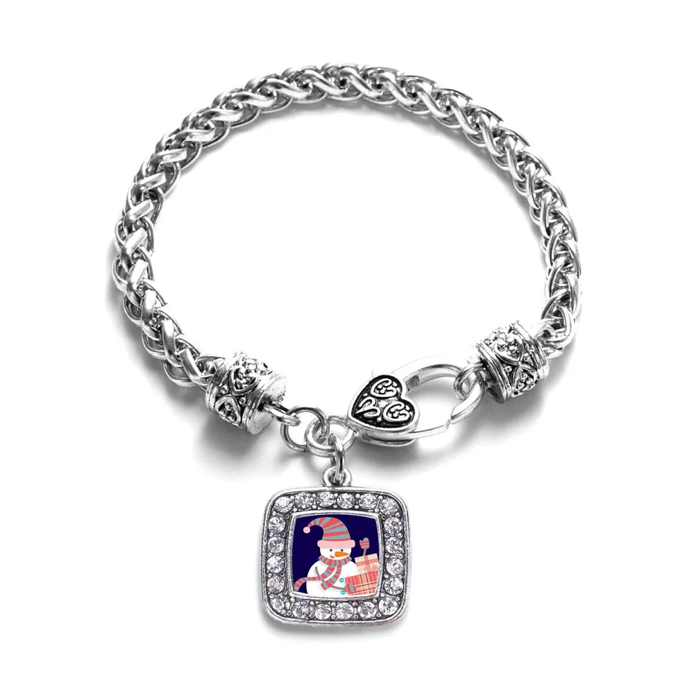 Silver Snowman Square Charm Braided Bracelet