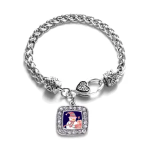 Silver Snowman Square Charm Braided Bracelet