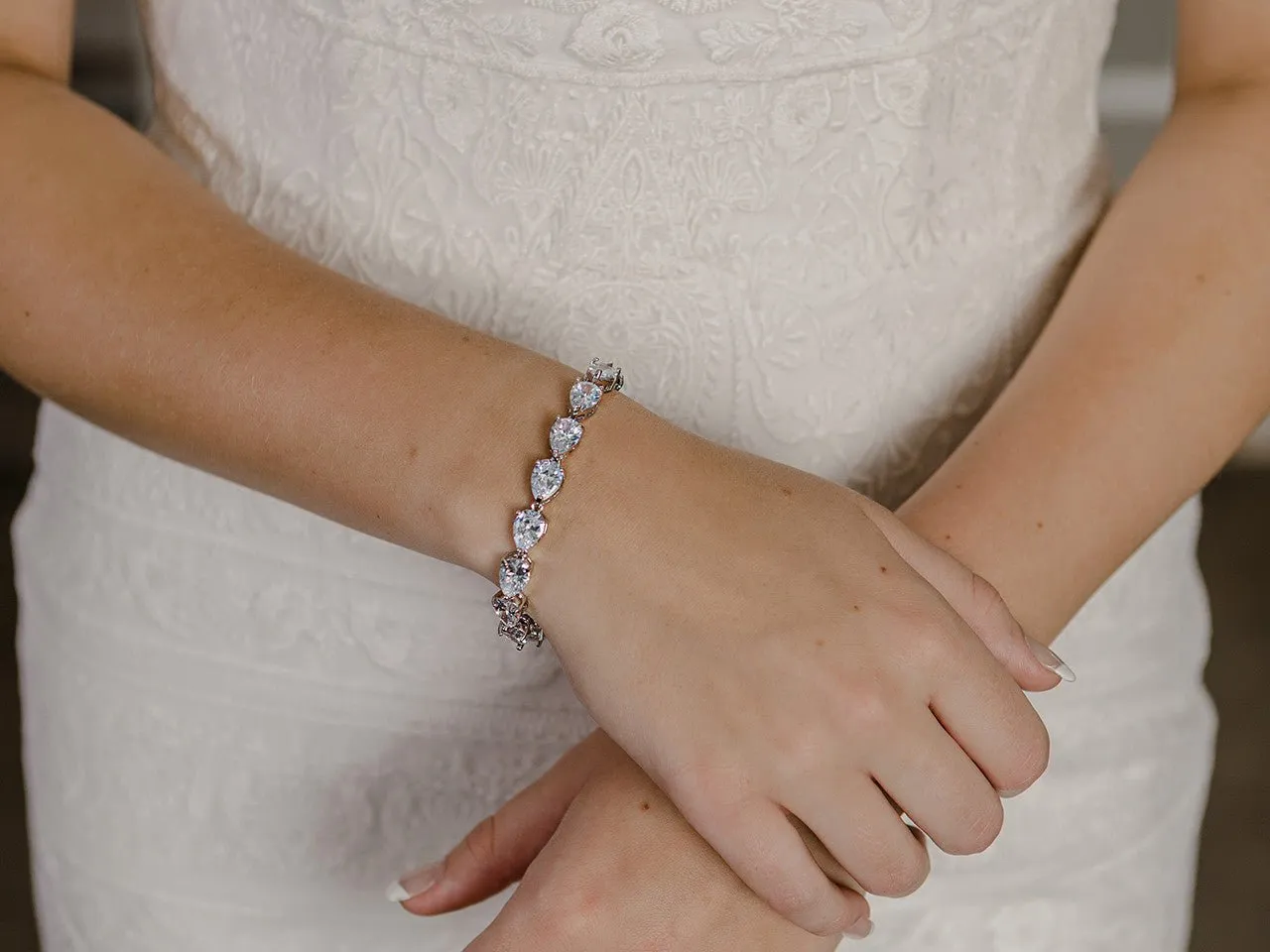 Simple Pear CZ Stones Bridal Bracelet