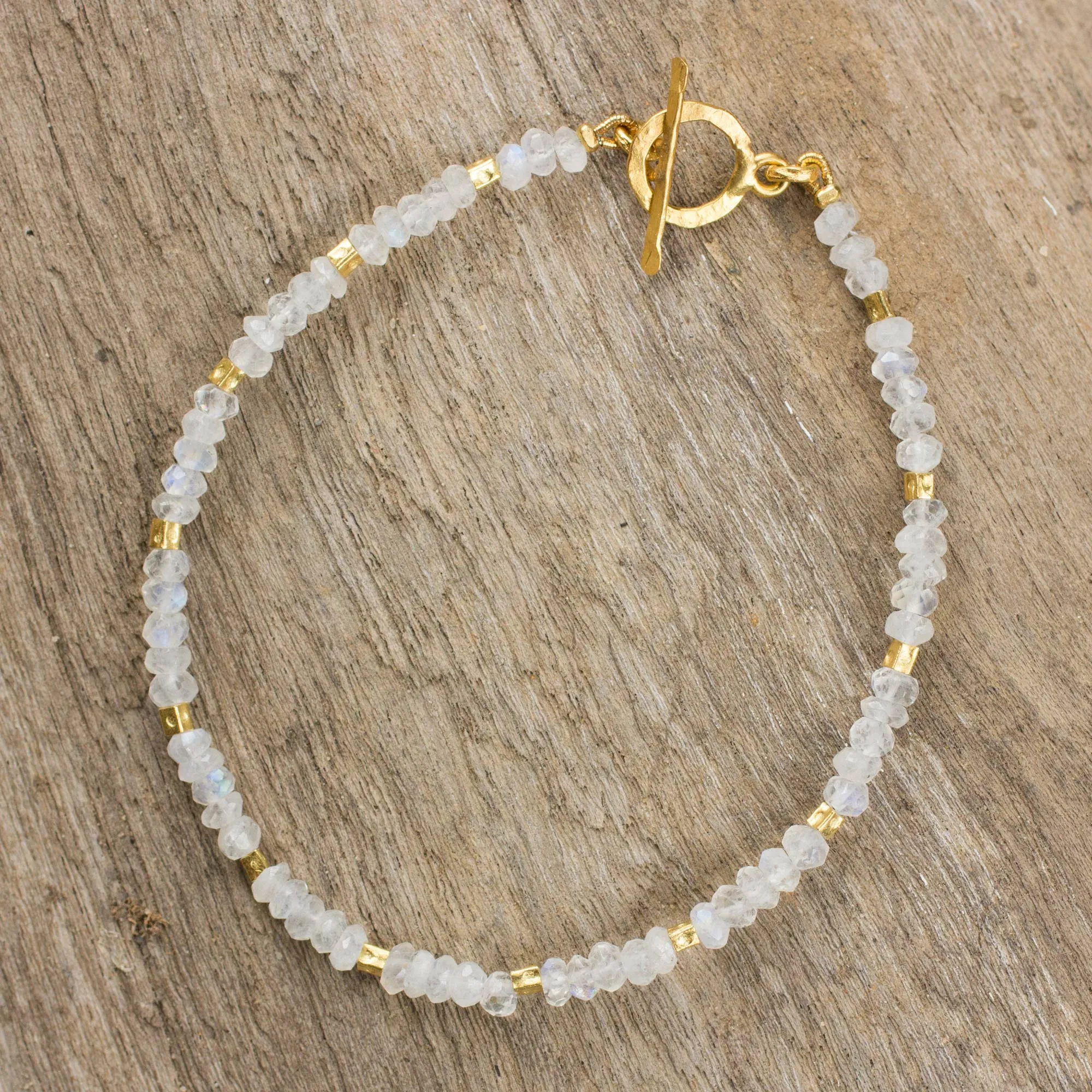 Simply Fascinating Thai Fair Trade Rainbow Moonstone Bead Bracelet