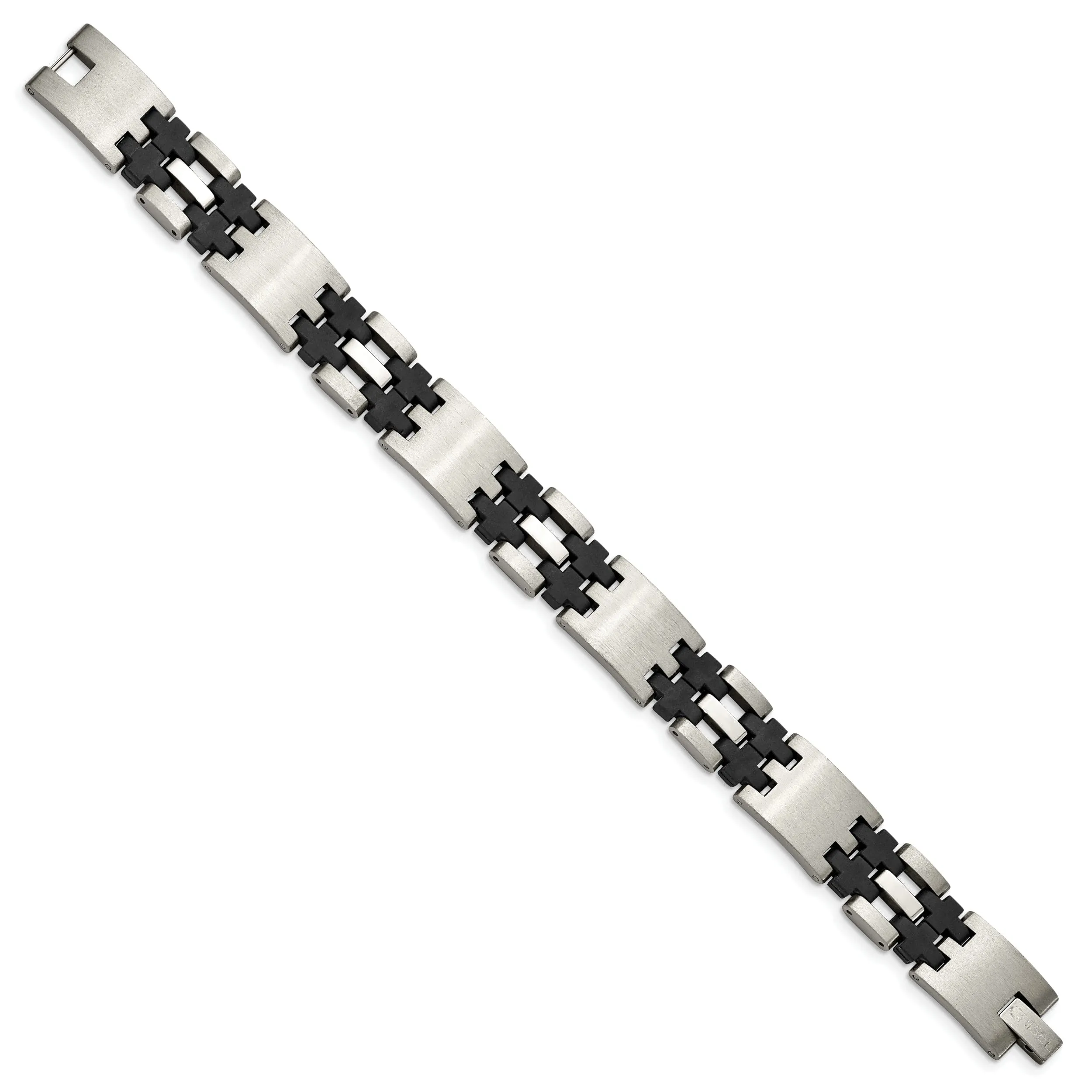 Stainless Steel Black Rubber Fold Over Bracelet