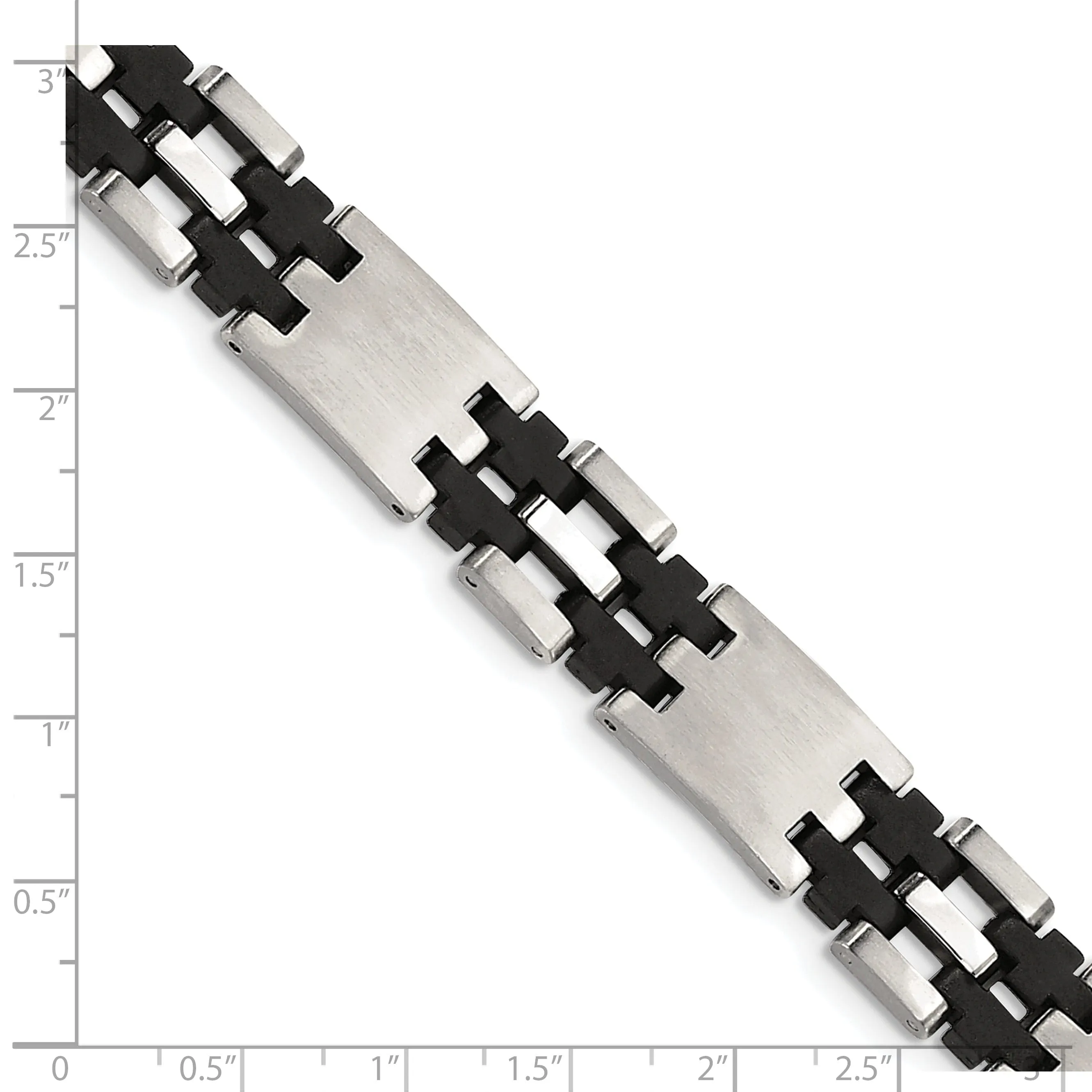 Stainless Steel Black Rubber Fold Over Bracelet