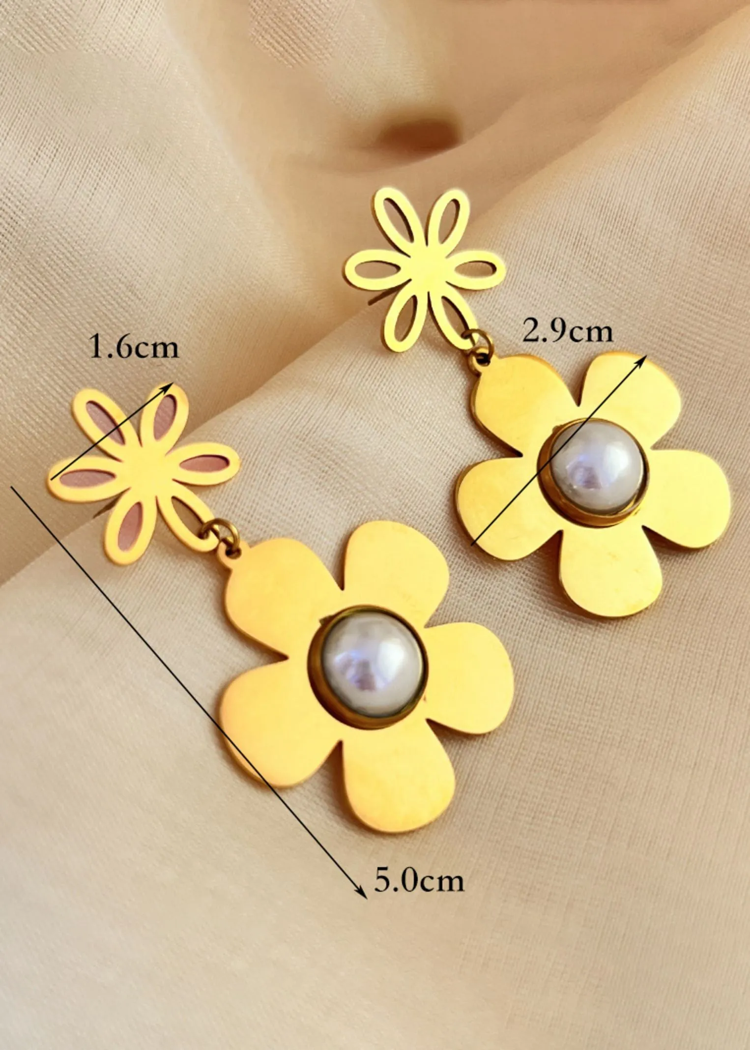 Stainless Steel Flower Pearl Drop Earrings
