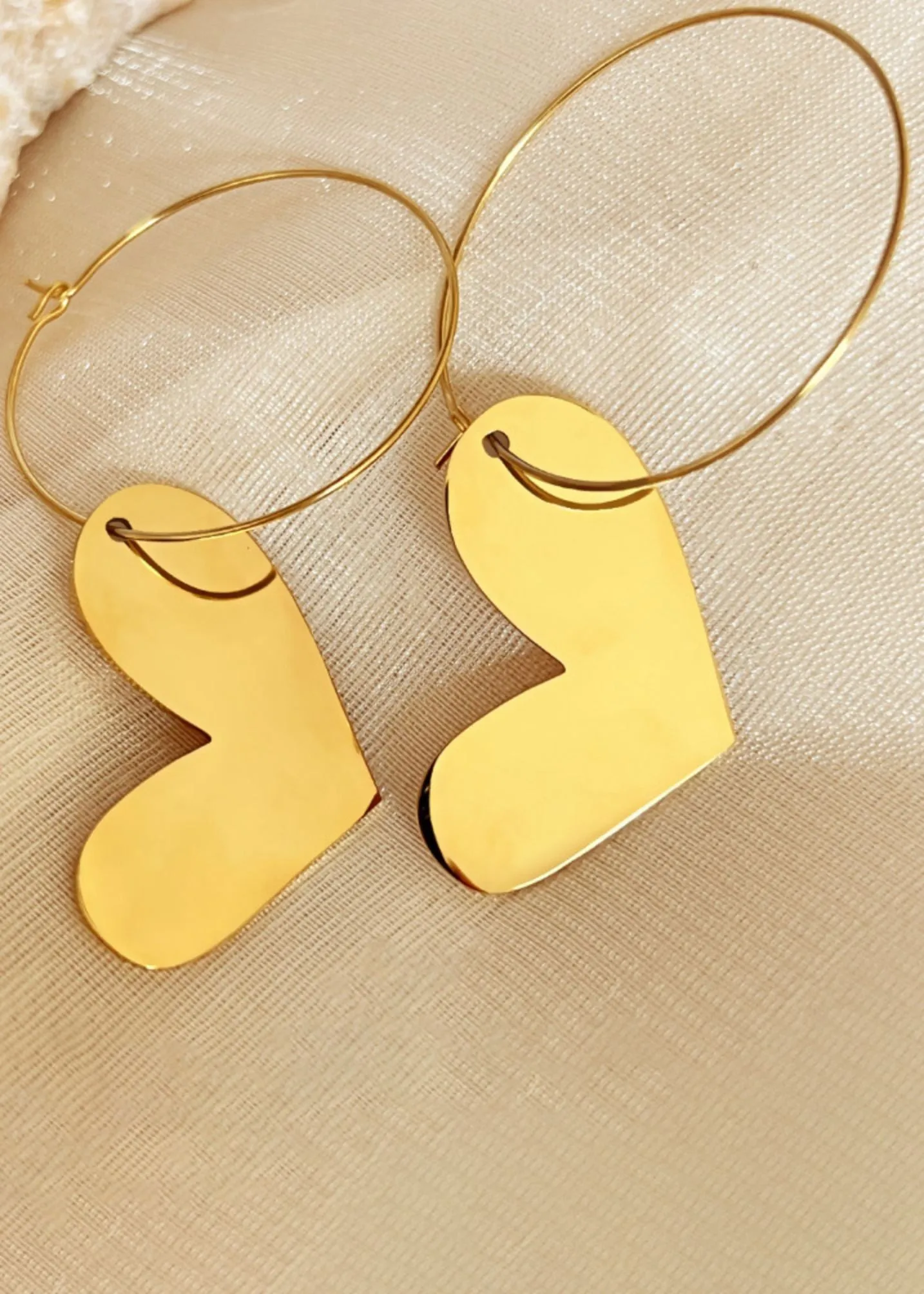 Stainless Steel Lopsided Heart Drop Hoop Earrings