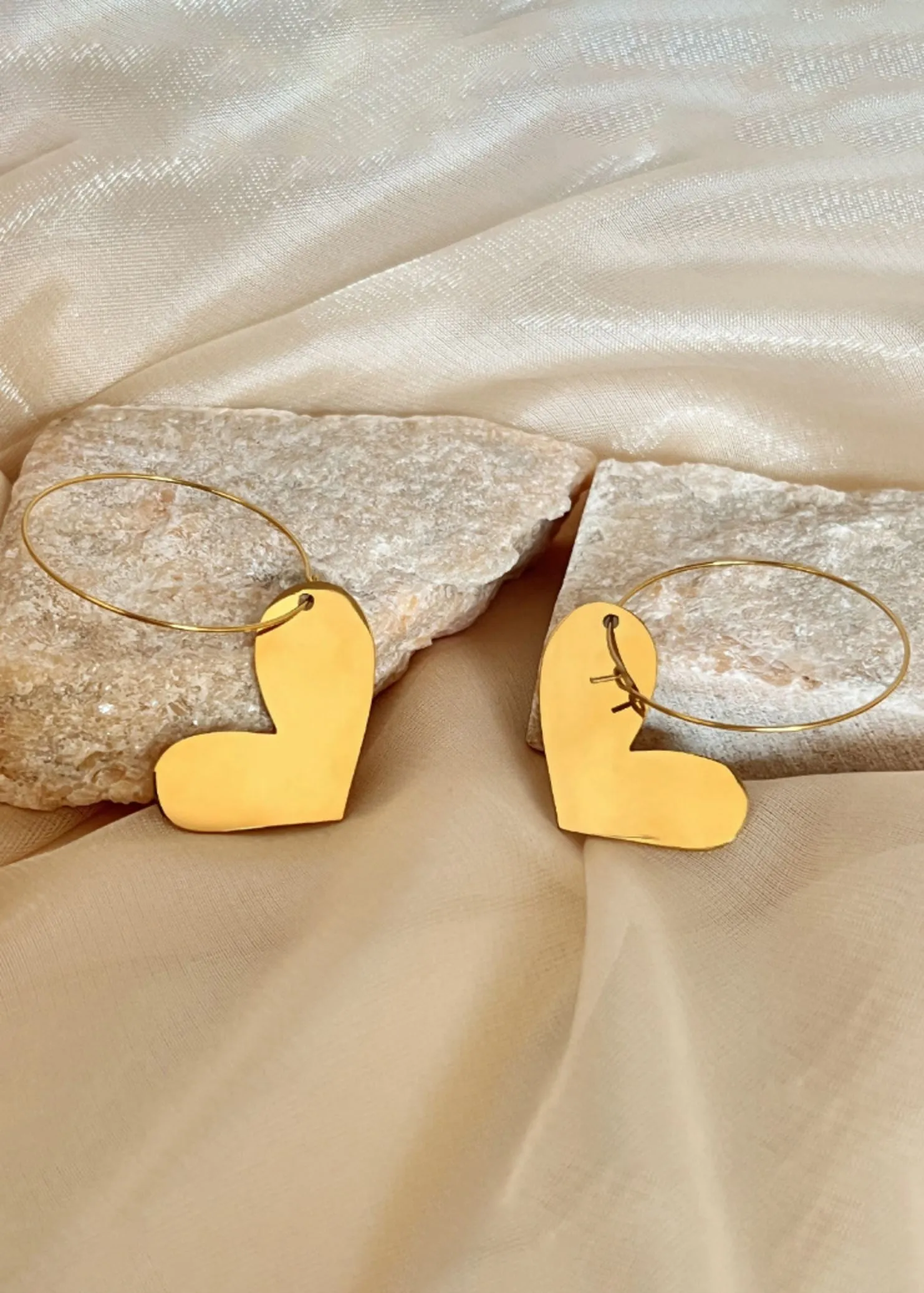 Stainless Steel Lopsided Heart Drop Hoop Earrings