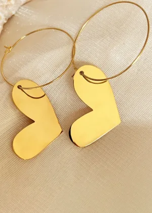 Stainless Steel Lopsided Heart Drop Hoop Earrings