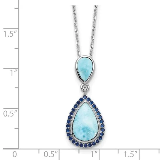 Sterling Silver Blue CZ and Larimar 16-18" Necklace