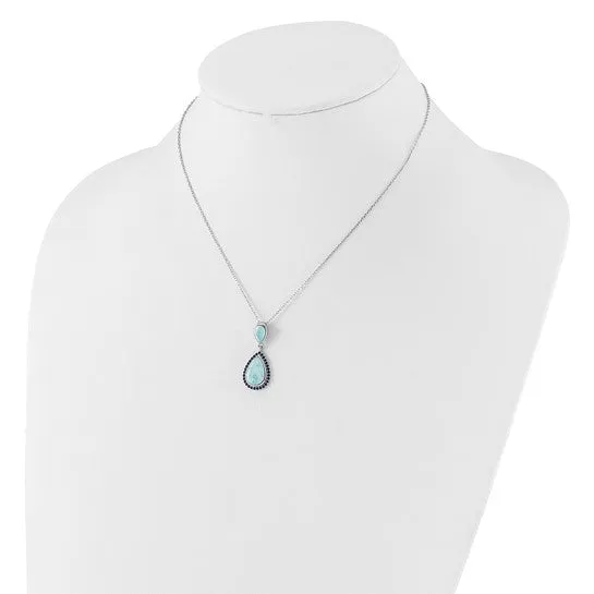Sterling Silver Blue CZ and Larimar 16-18" Necklace