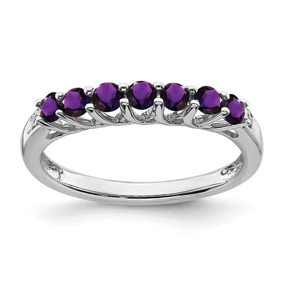 Sterling Silver Gemstone and Diamond 7-stone Ring