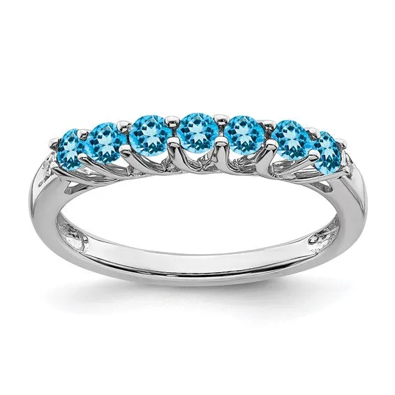 Sterling Silver Gemstone and Diamond 7-stone Ring