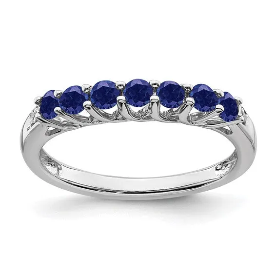 Sterling Silver Gemstone and Diamond 7-stone Ring