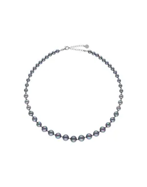 Sterling Silver Rhodium Plated Choker Necklace for Women with Organic Pearl, 6/7/8/9/10mm Round Grey Pearl, 43/48cm Long, Lyra Collection