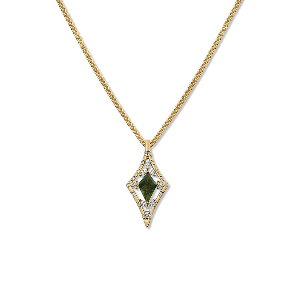 The Knight's Plume Green Moss Agate Necklace