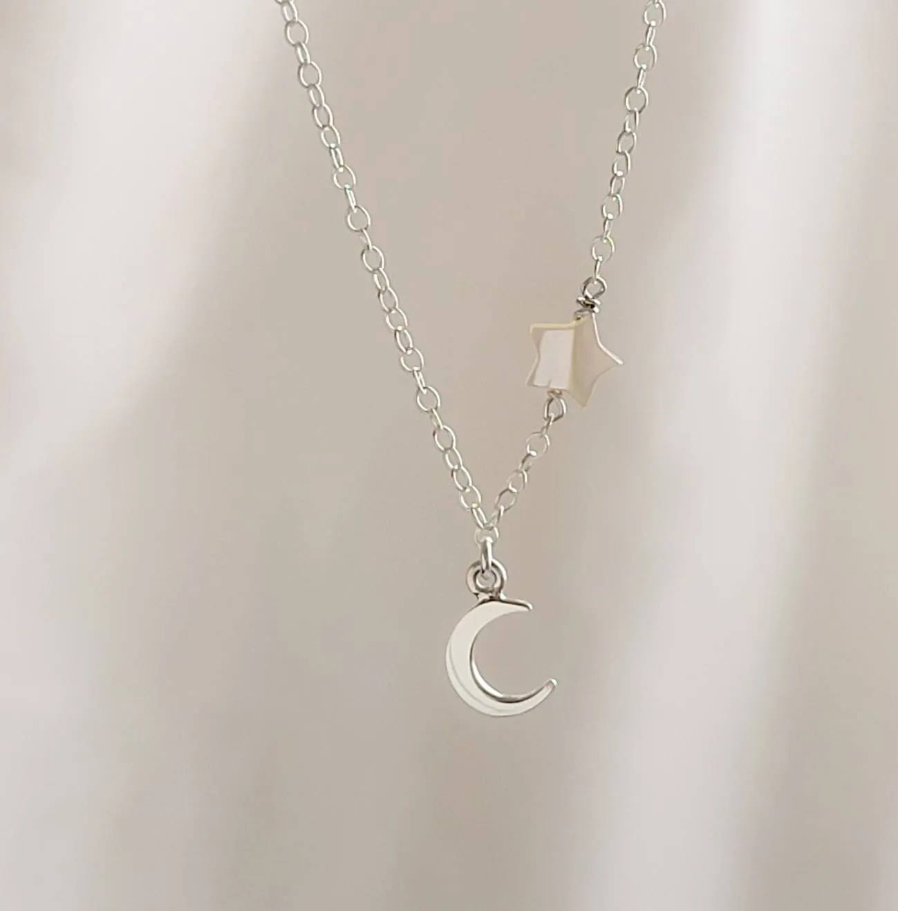 Tiny Crescent Moon & Star Necklace