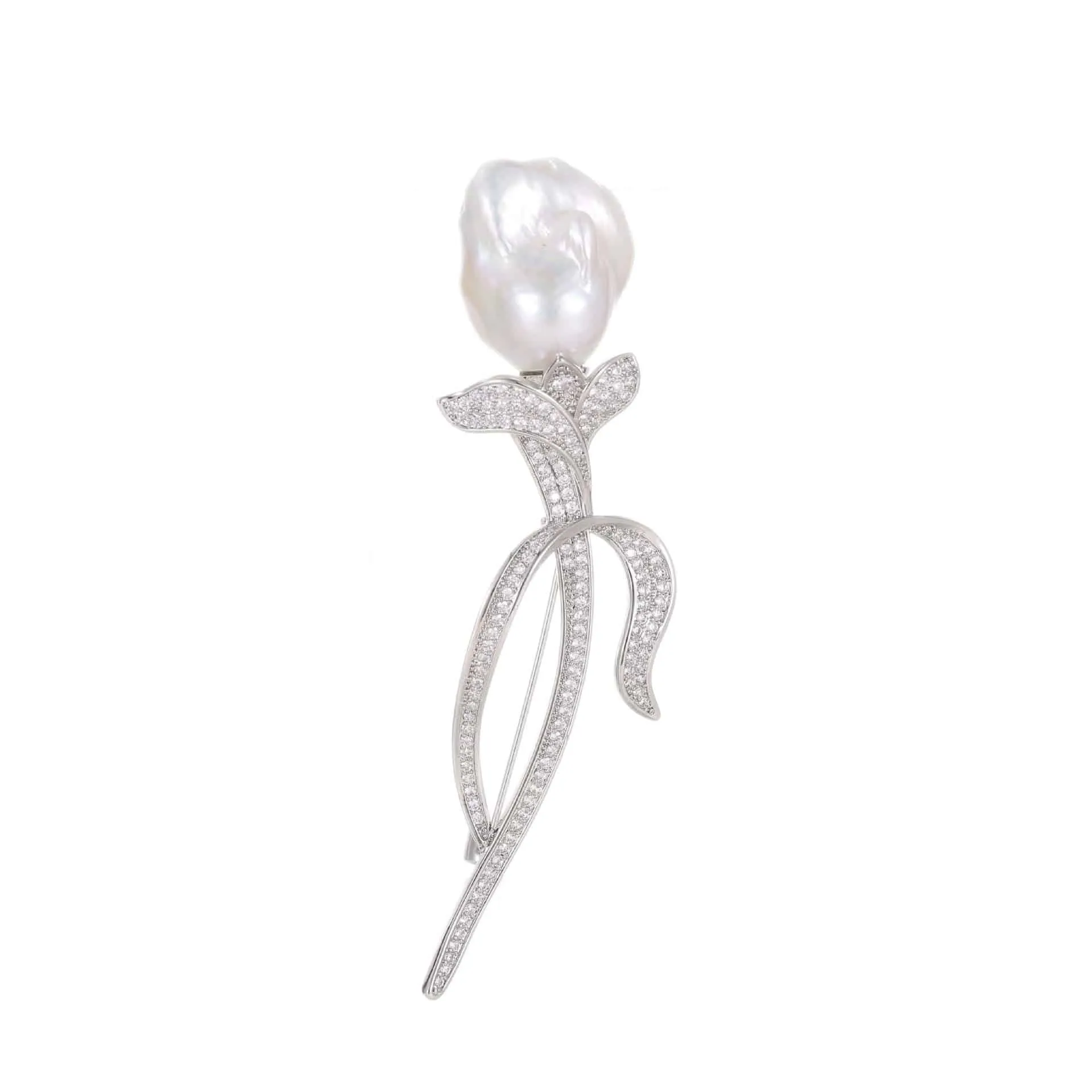 Tulip Baroque Pearl CZ Brooch