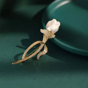 Tulip Baroque Pearl CZ Brooch