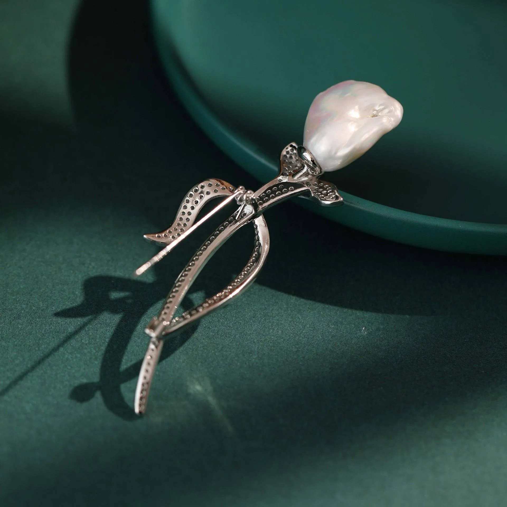 Tulip Baroque Pearl CZ Brooch