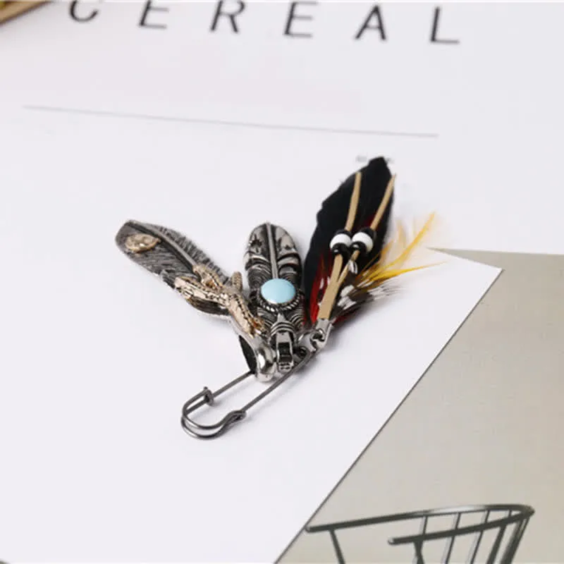 Unisex Bohemian Indian Ethnic Feather Brooch