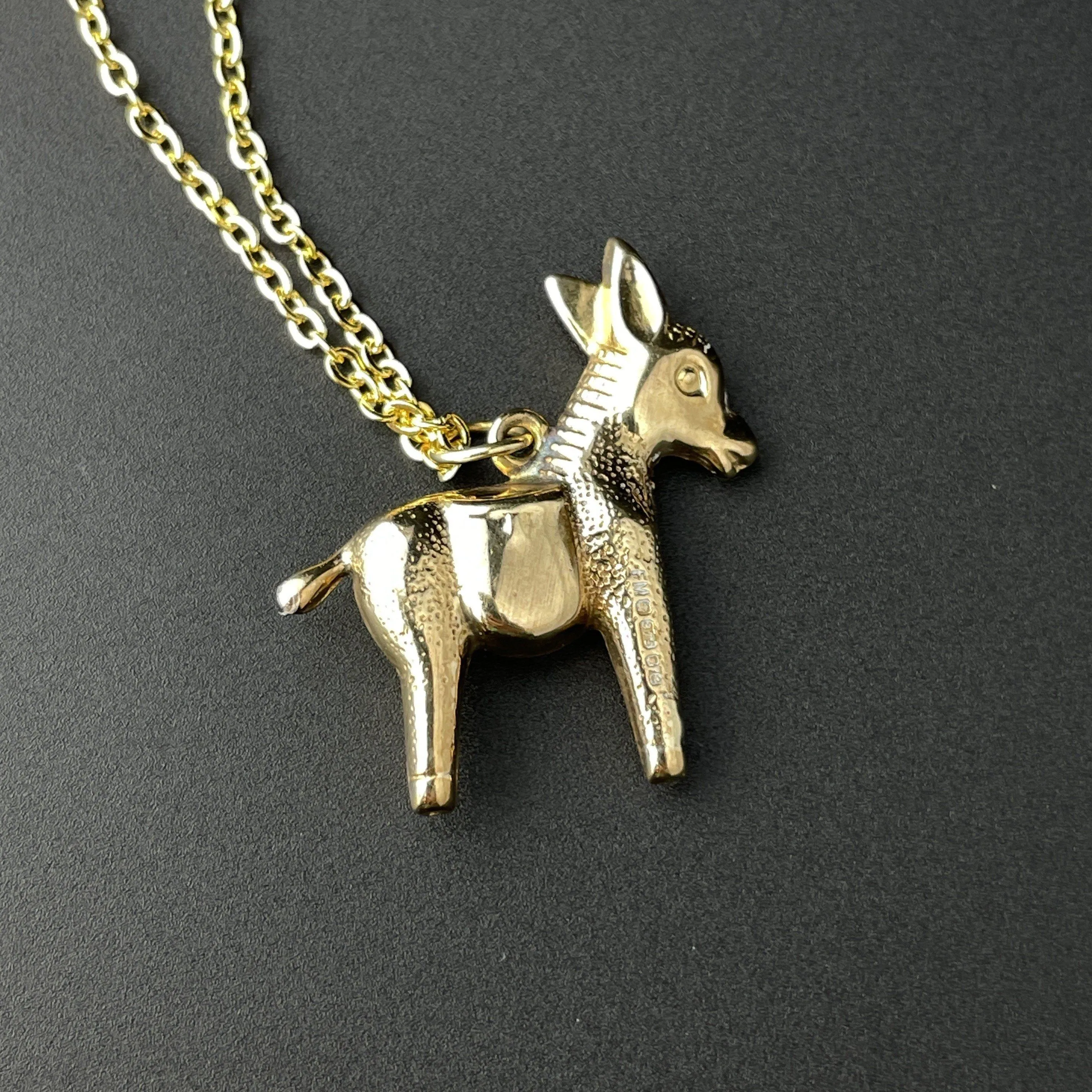 Vintage Gold Puffy Donkey Charm Pendant Necklace