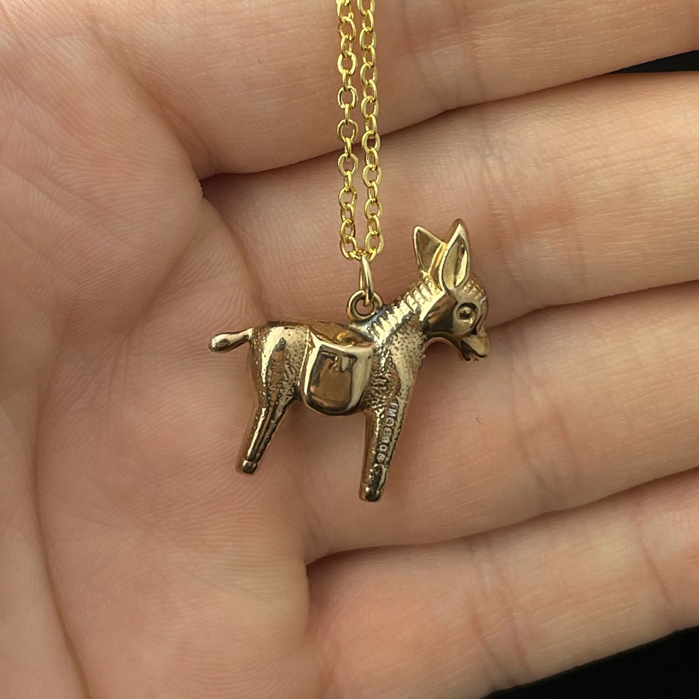 Vintage Gold Puffy Donkey Charm Pendant Necklace