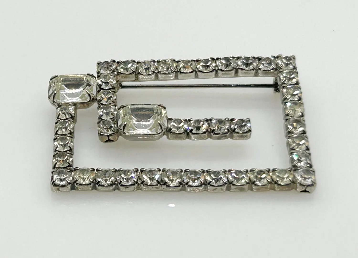 Vintage Rectangular Rhinestone Geometric Brooch