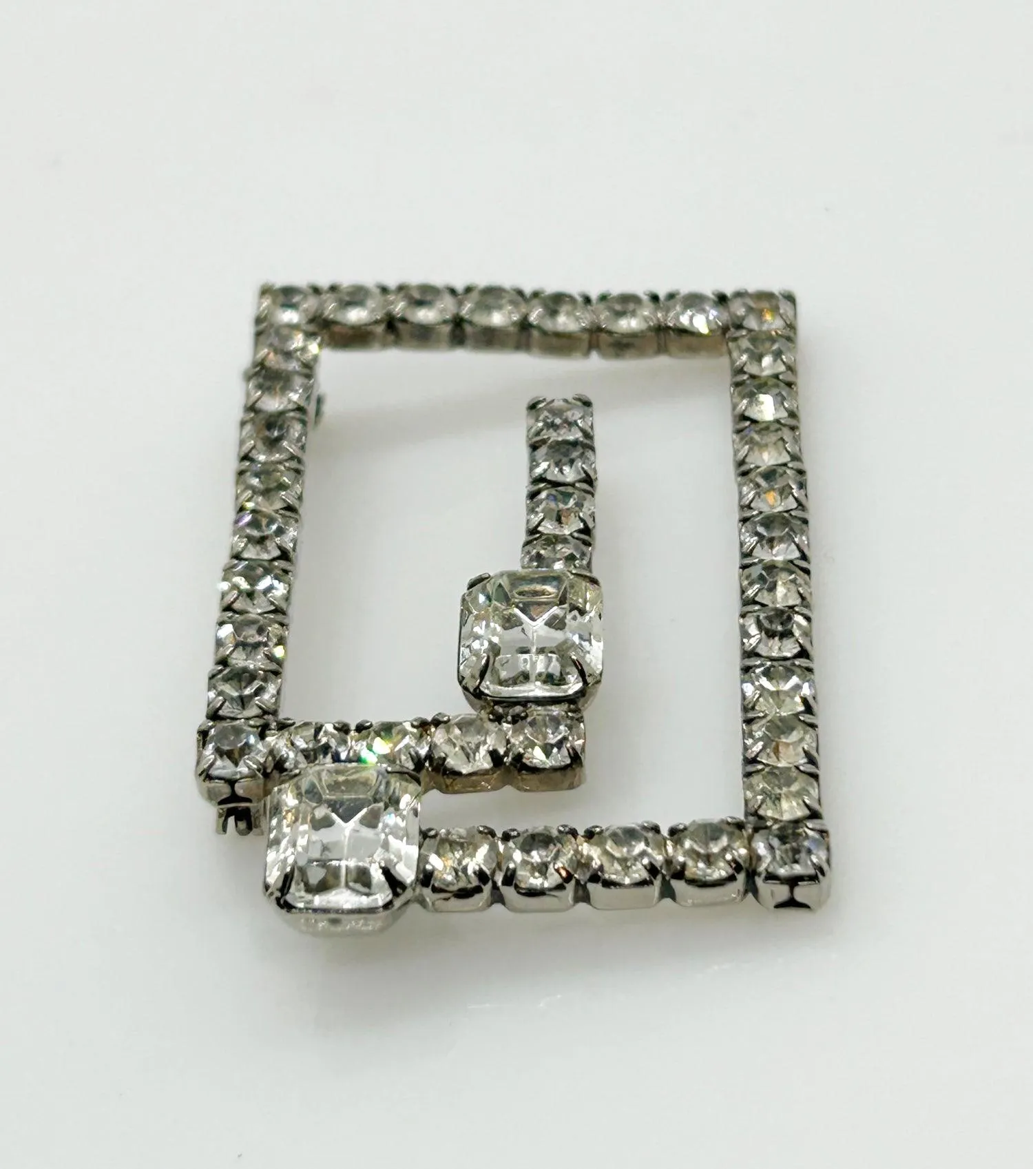 Vintage Rectangular Rhinestone Geometric Brooch