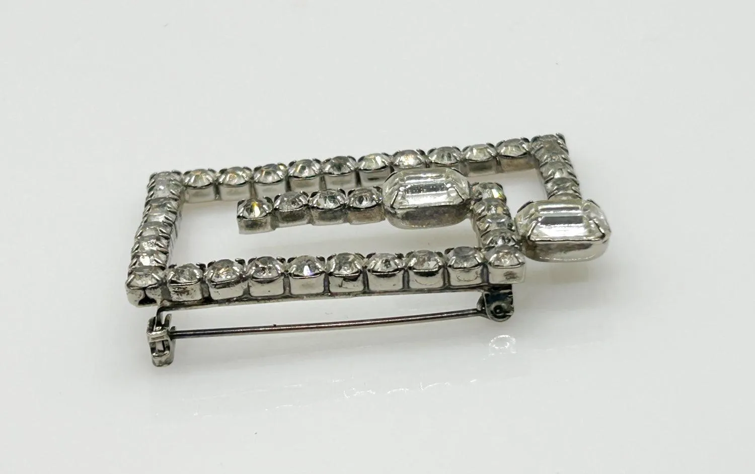 Vintage Rectangular Rhinestone Geometric Brooch