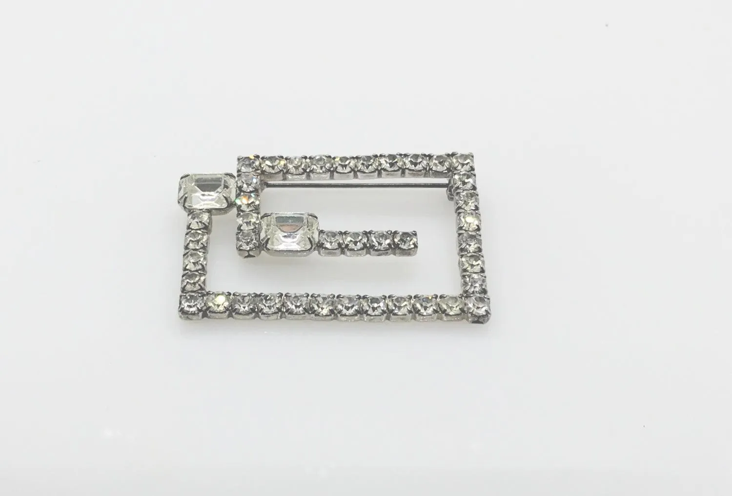 Vintage Rectangular Rhinestone Geometric Brooch