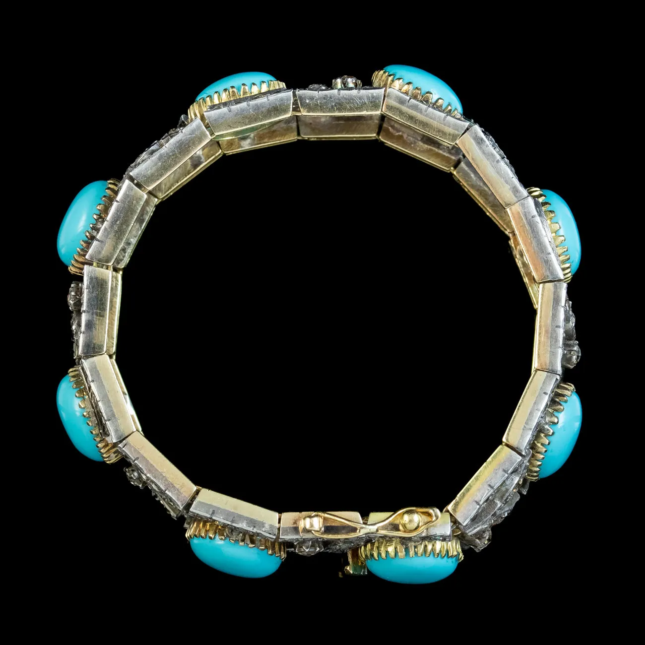 Vintage Turquoise Diamond Bracelet Silver 18ct Gold 7ct Diamond