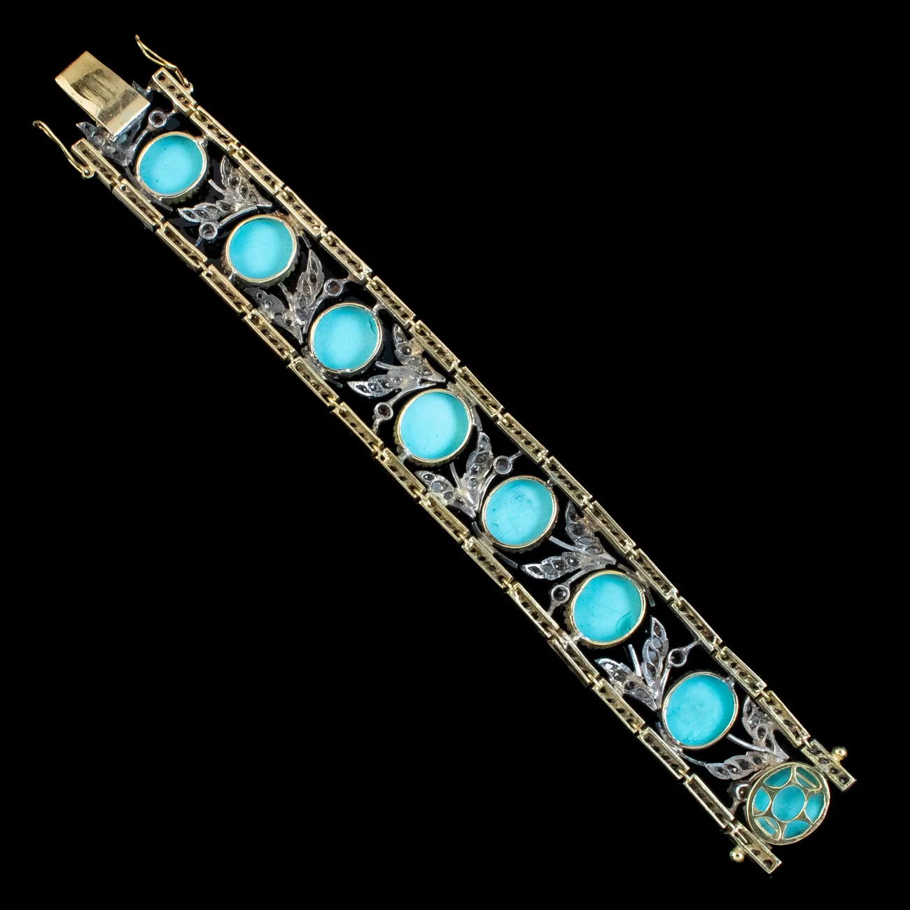 Vintage Turquoise Diamond Bracelet Silver 18ct Gold 7ct Diamond