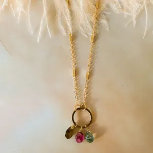 Watermelon Tourmaline  Circle Drop Necklace