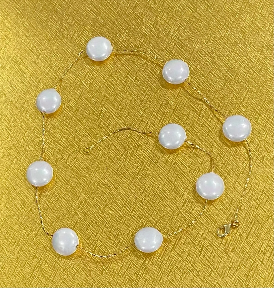 White Coin Pearl Gold-Filled Chain Necklace 18"