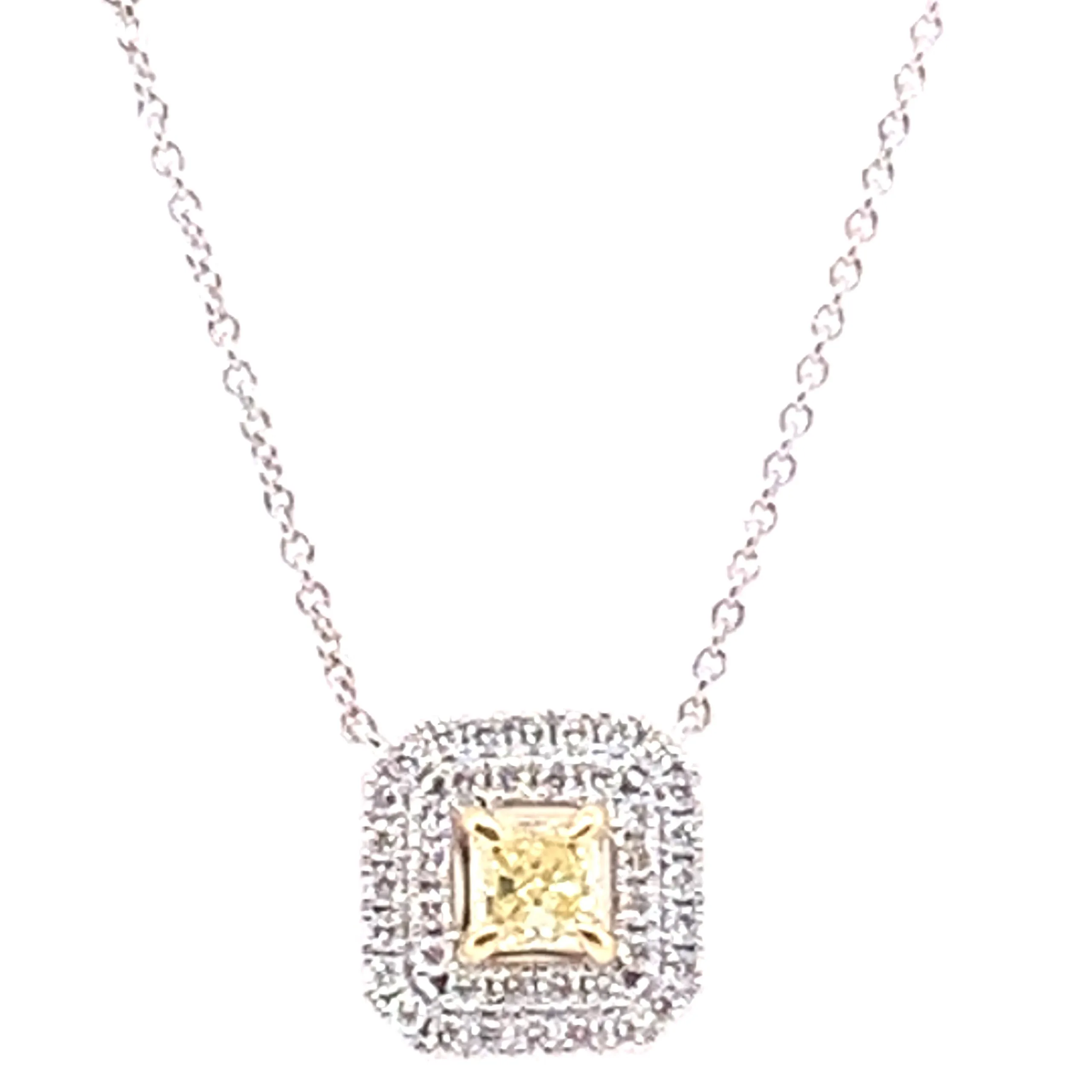Yellow Diamond Square Halo Necklace